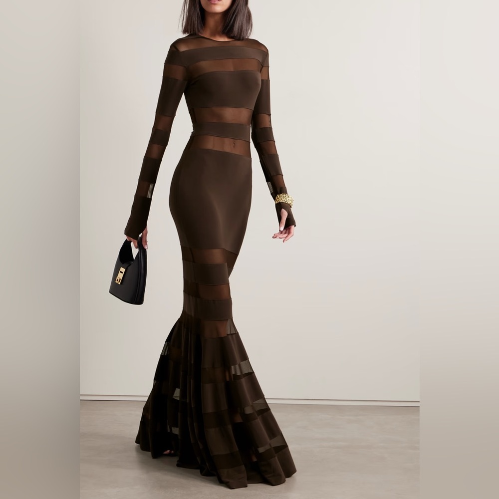 Norma Kamali Mesh-paneled stretch-jersey gown